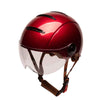 Casque Vélo Urbain Mârkö Helmet Tandem Rouge Cherry vue de 3/4 avant avec visière baissée